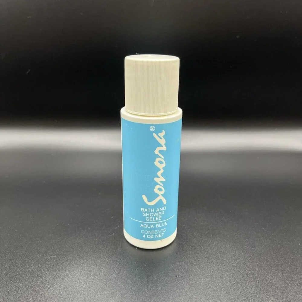 Vintage 70s MCM Sonora Bath and Shower Gelee Aqua Blue 4 Oz Travel Vanity Retro